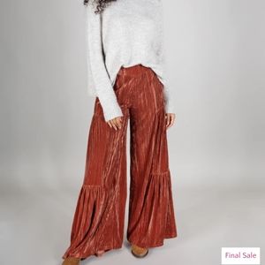Natural Life Maeve velvet wide leg gathered pants NWT XL in Rust Burnt Orange